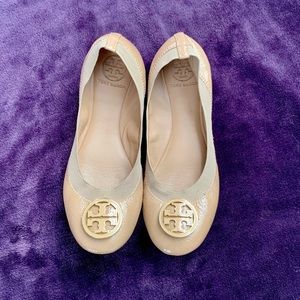 Tory Burch Caroline Tan Leather Flats
